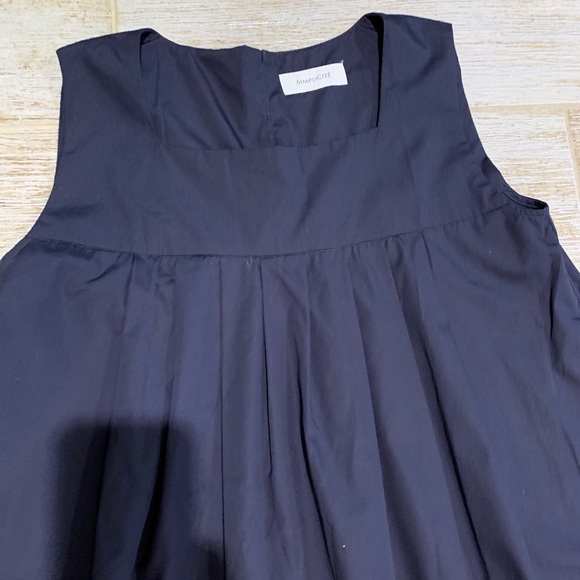 Jamie Sadock Simplicite Sleeveless Pleated Dress Long Maxi Navy Casual Evening - Picture 5 of 7